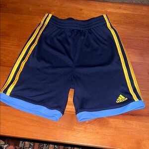 Adidas Kids Navy Blue Shorts with Yellow Stripes
